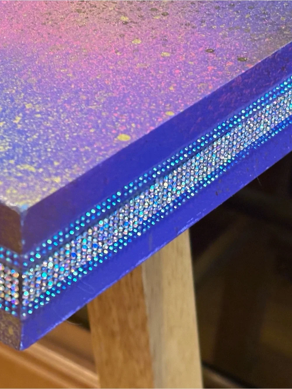 Purple with metallic gold & Pink splash-floating wall shelf with Rhinestone Trim